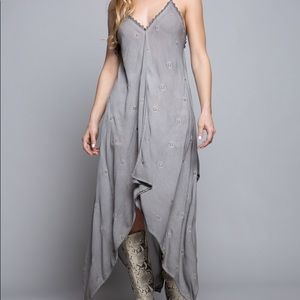 Gray embroidered unbalanced hem Dress
